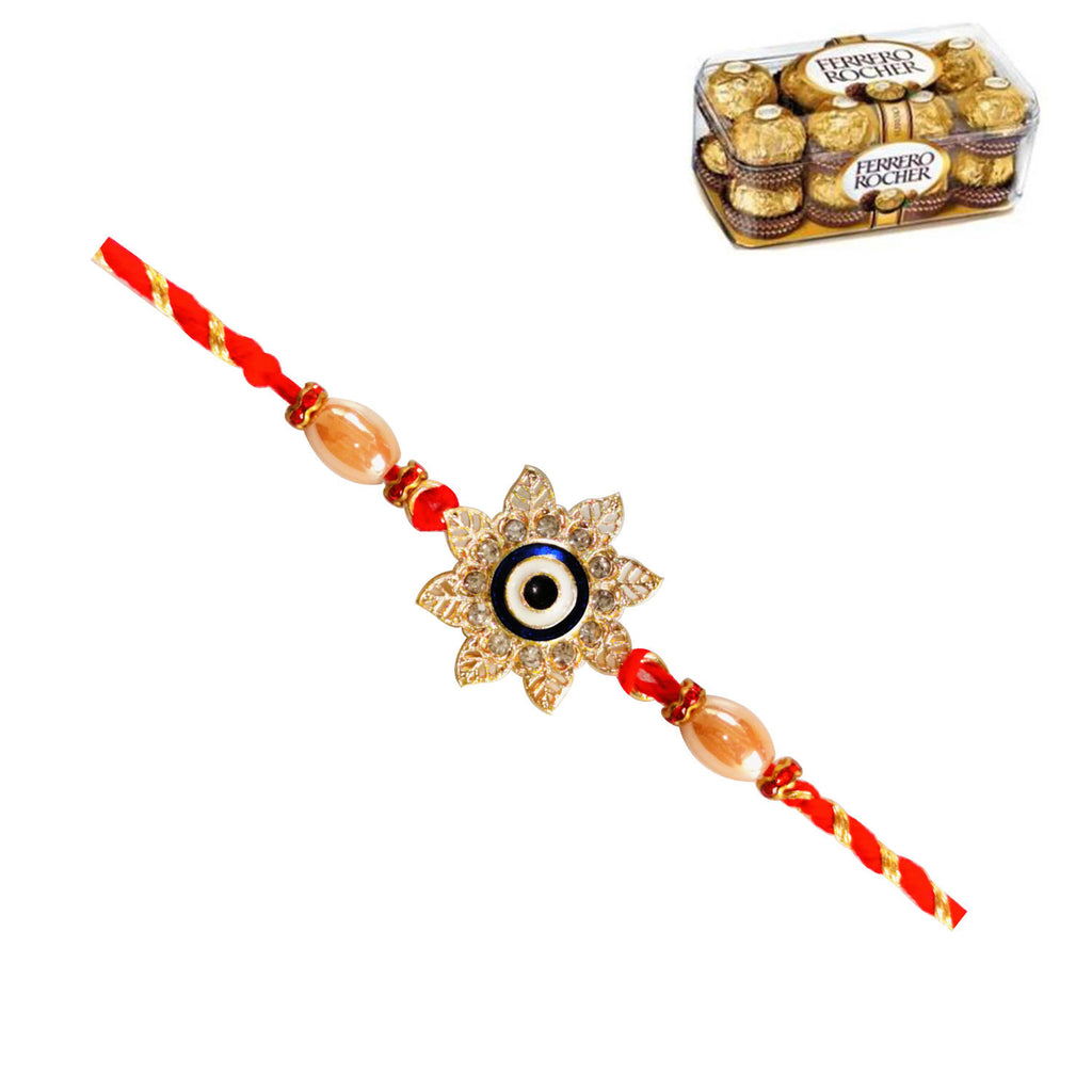 1 Rakhi - Blue Eye Colorful Rakhi With Ferrero Rocher Chocolates