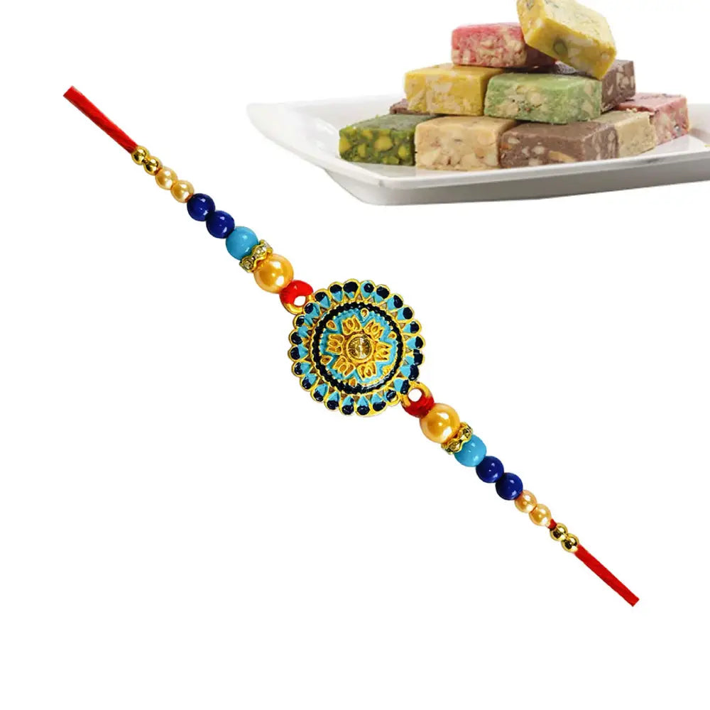 1 Rakhi - Blue Round Rakhi With Indian Sweets