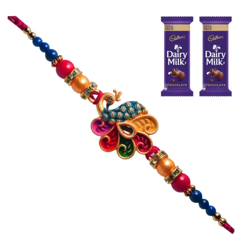 1 Rakhi - Beautiful Peacock Rakhi With Chocolate Box