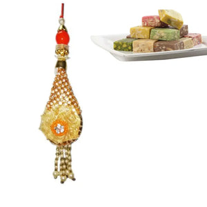 1 Rakhi - Designer American Diamond Rakhi For Ladies Wtih Indian Sweets