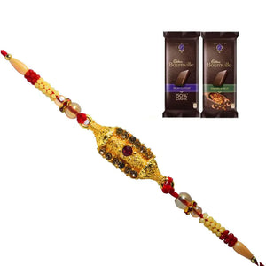 1 Rakhi - Golden Pearl Rakhi With Chocolate Box