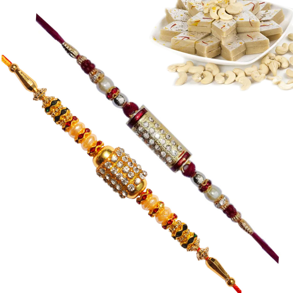 2 Rakhi - American Diamond Rakhi Set With Indian Sweets Or Chocolates