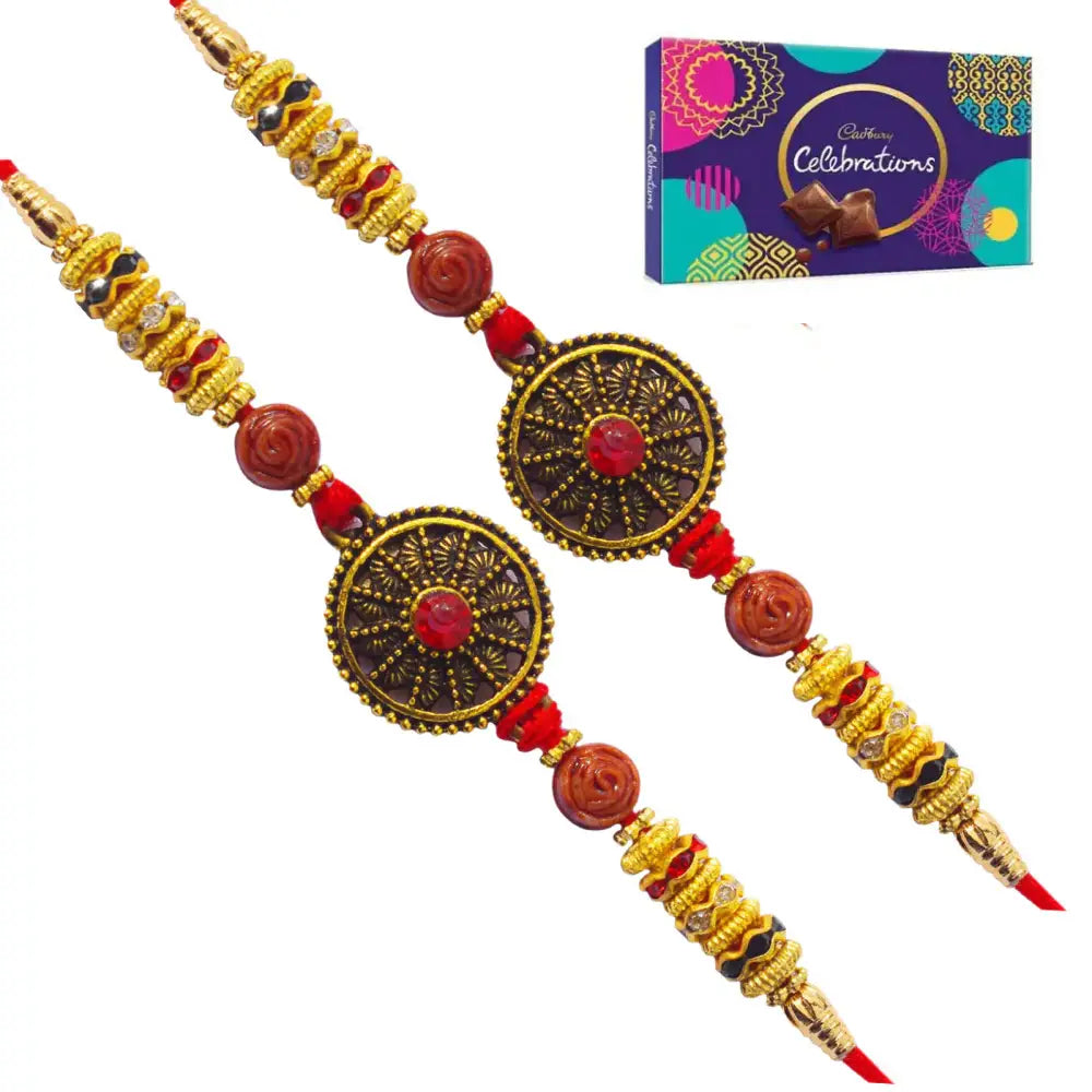 2 Rakhi - Round Pendant Rakhi with Chocolate Box