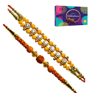 2 Rakhi - American Diamonds and Rudraksh Rakhis With Chocolate Box