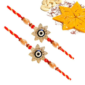 2 Rakhi - Blue Eyed Rakhi With Indian Sweets