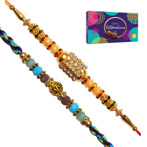 2 Rakhi - Designer Pearls and AD Rakhis With Chocolate Box