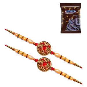 2 Rakhi - Designer Red Peacock Rakhis With Chocolate Box