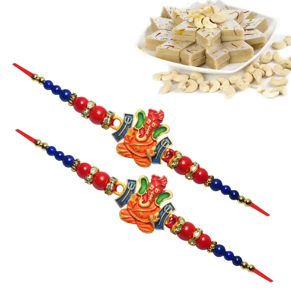 2 Rakhi - Ganpati Rakhi With Indian Sweet