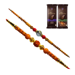 2 Rakhi - Pearl and Rudraksh Rakhi Set with Chocolate Box