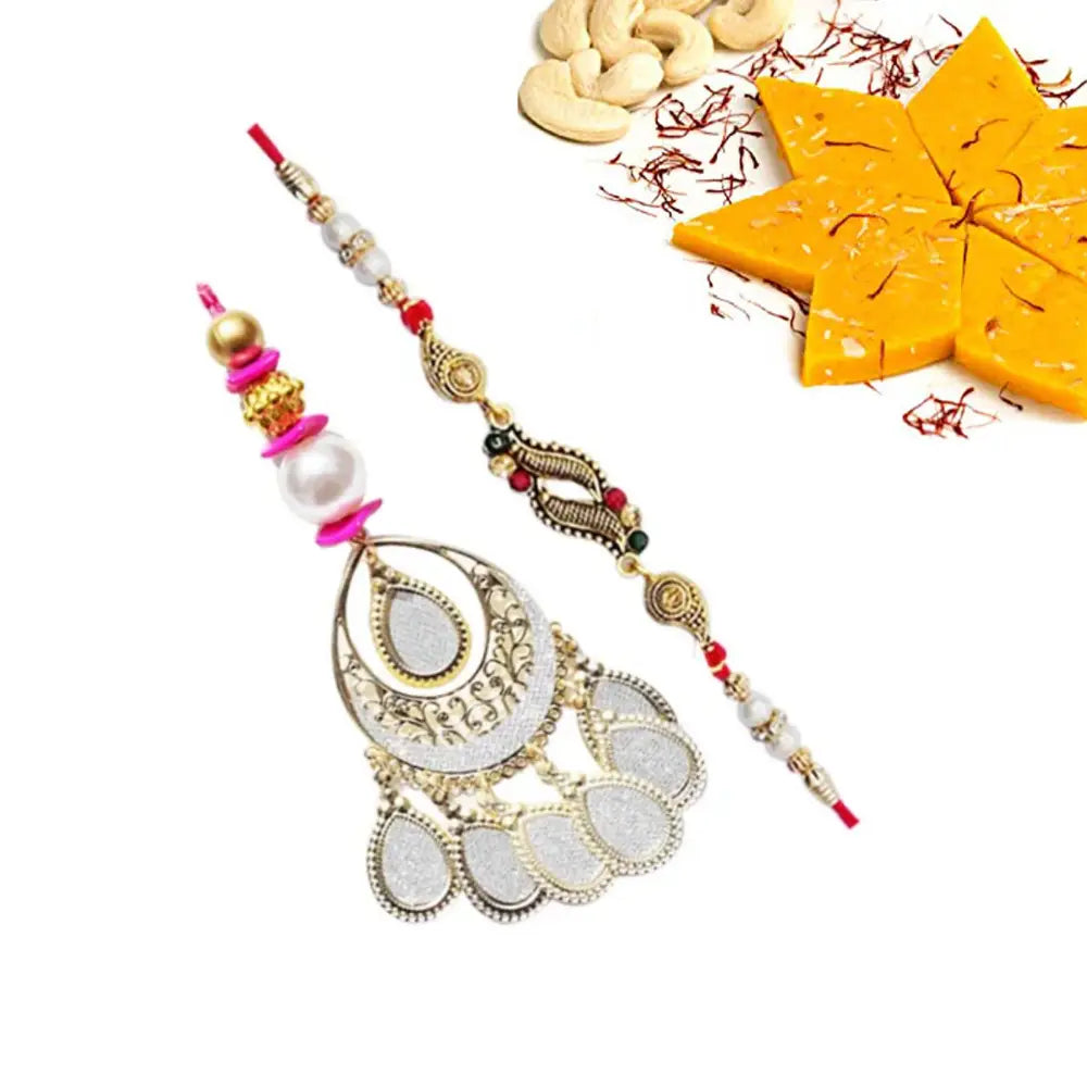 2 Rakhi - Premium Bhaiya Bhabhi Rakhi Set With Indian Sweets