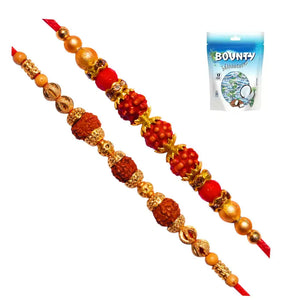 2 Rakhi - Beautiful Rudraksh Rakhi Set with Chocolate Box