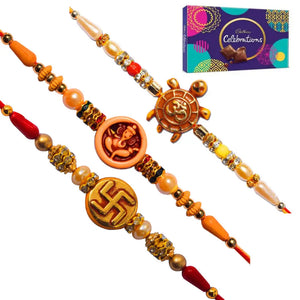 3 Rakhi - Om, Ganeshji, and Swastik Rakhis With Chocolate Box
