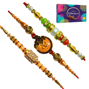 3 Rakhi - Beautiful Fancy Rakhis with Chocolate Box