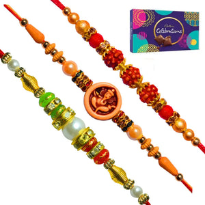3 Rakhi - Beautiful Handicraft Rakhi With Chocolate Box