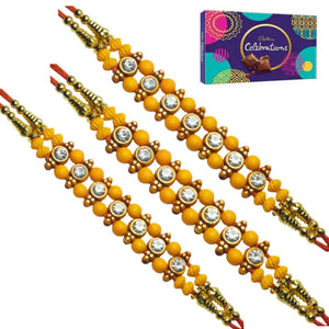 3 Rakhi - Beautiful Rakhi Set With Chocolate Box