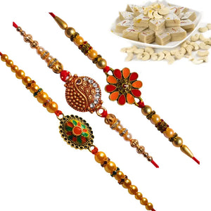 3 Rakhi - Beautiful Fancy Rakhi With Indian Sweets
