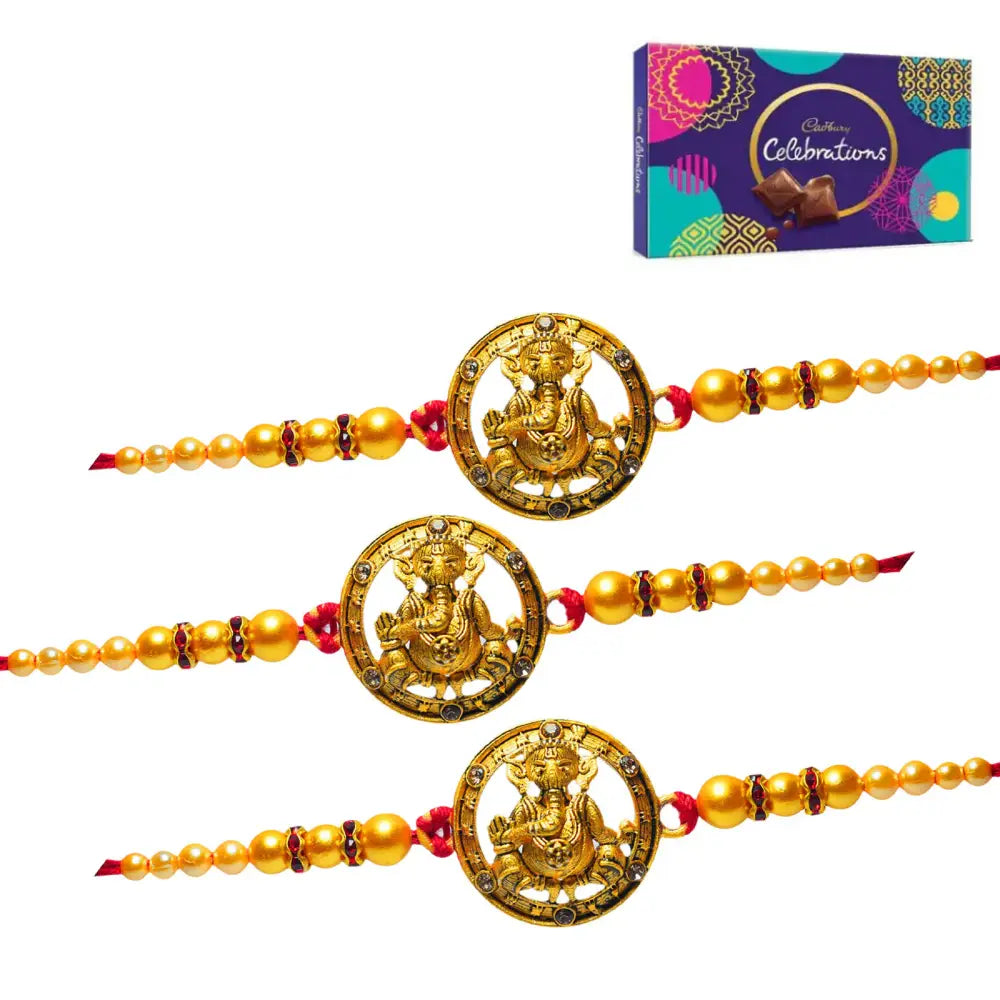 3 Rakhi - Ganeshji Rakhis With Chocolates