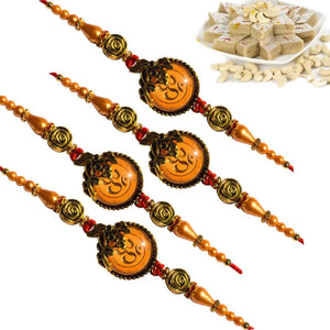 4 Rakhi - OM Rakhi Set With Indian Sweet