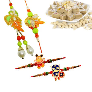 4 Rakhi - Couple Rakhi and 2 Kids Rakhi With Indian Sweets