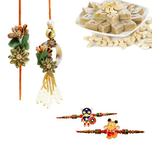 4 Rakhi - Family Rakhi Set With Bhaiya Bhabhi Rakhi And Kids Rakhi With Indian Sweets