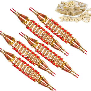 5 Rakhi - Exclusive American Diamond Rakhi Set With Indian Sweets