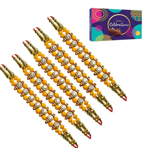5 Rakhi - Fancy Bead Rakhi Set With Chocolate Box