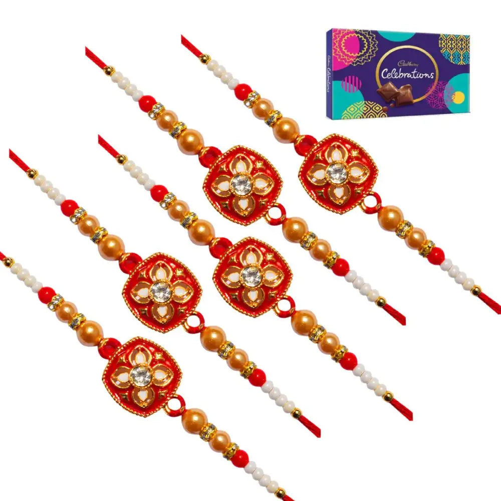 5 Rakhi - Colorful Rakhi With Chocolate Box