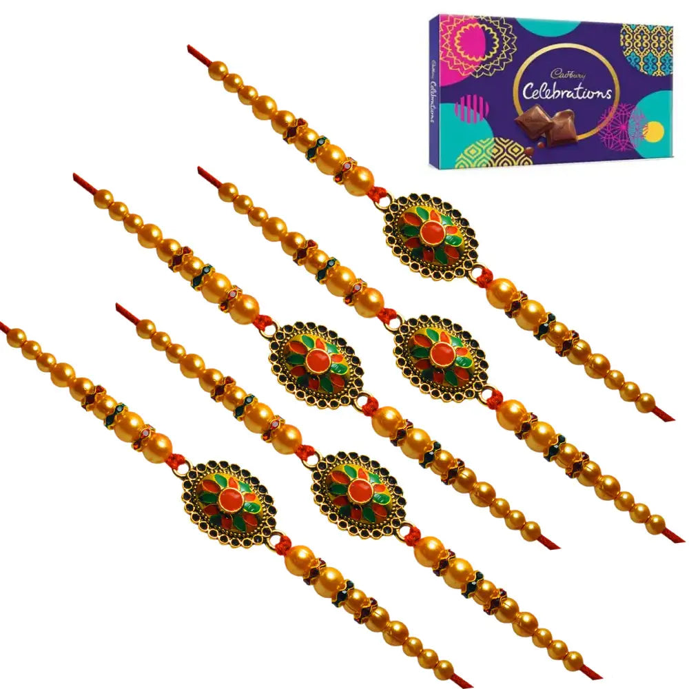 5 Rakhi - Designer Rakhi Set with Chocolate Box