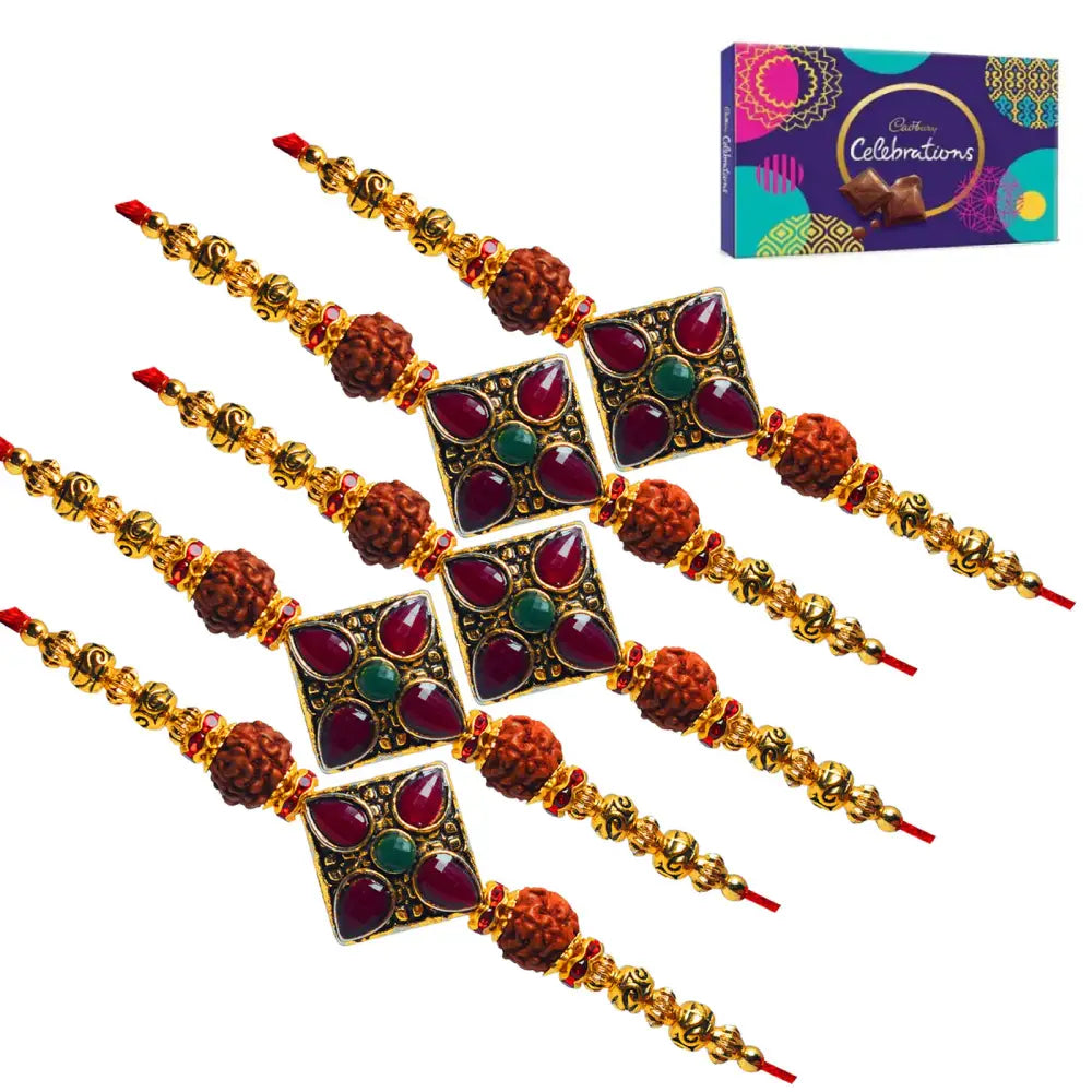 5 Rakhi - Beautiful Fancy Rakhi Set With Chocolate Box
