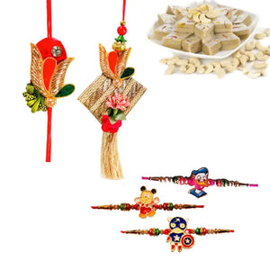 5 Rakhi - Family Rakhi Set With Indian Sweets