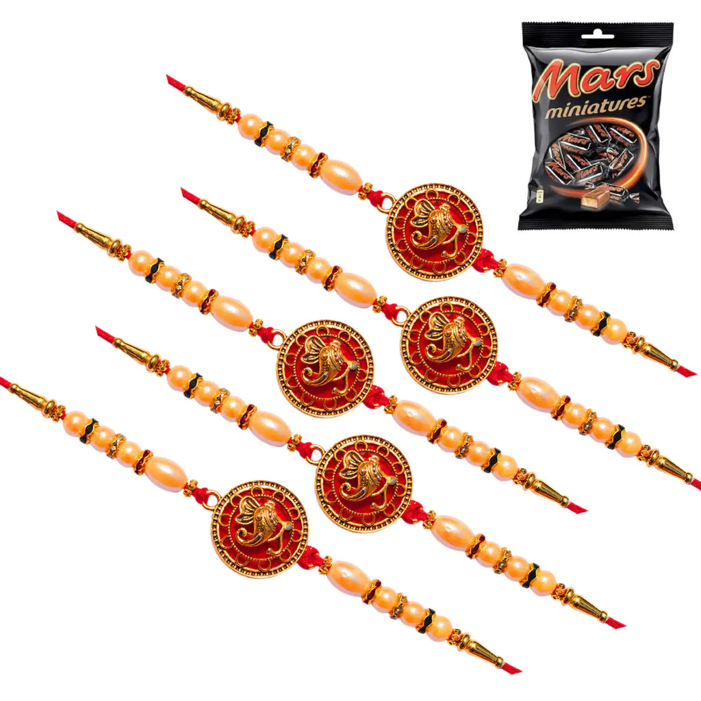 5 Rakhi - Ganesha Rakhi Set with Chocolate Box