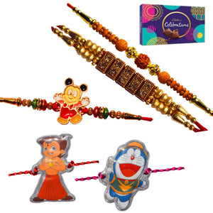 5 Rakhi - Handicraft Family Rakhi Set With Chocolate Box