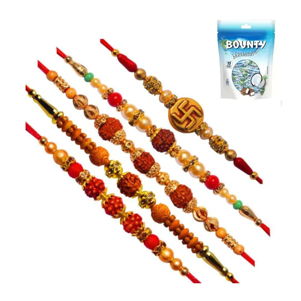 5 Rakhi - Multicolor Rakhi Set With Chocolate Box