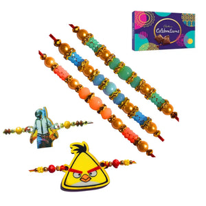 5 Rakhi - Pearls, PUBG and Angry Bird Rakhi With Chocolate Box