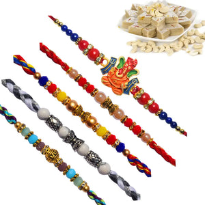 5 Rakhi - Premium Handcrafted Rakhis With Indian Sweets