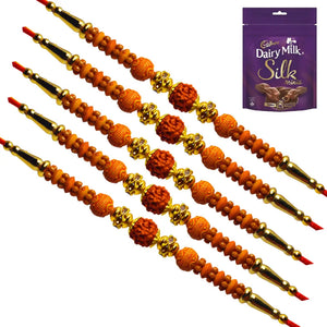 5 Rakhi - Beauiful Rudraksh Rakhi Set With Chocolate Box