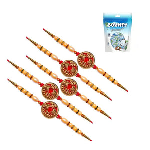 5 Rakhi - Designer Red Peacock Rakhi Set with Chocolate Box