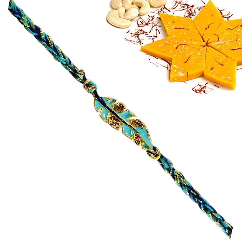 1 Rakhi - Fancy Leaf Rakhi With Kesar Kaju Katli