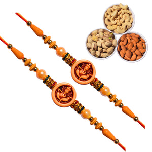 2 Rakhi - Ganapati Rakhi Set with Dryfruit Combo Box