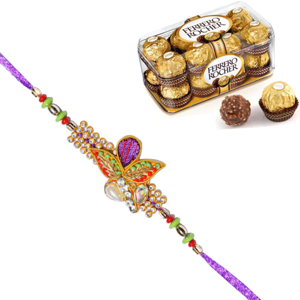 1 Rakhi - Pearls Rakhi With Ferrero Rocher Chocolate Or Kesar Kaju Katli