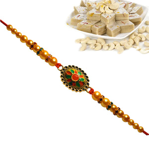 1 Rakhi - Designers Rakhi With Kaju Katli or Ferrero Rocher Chocolate