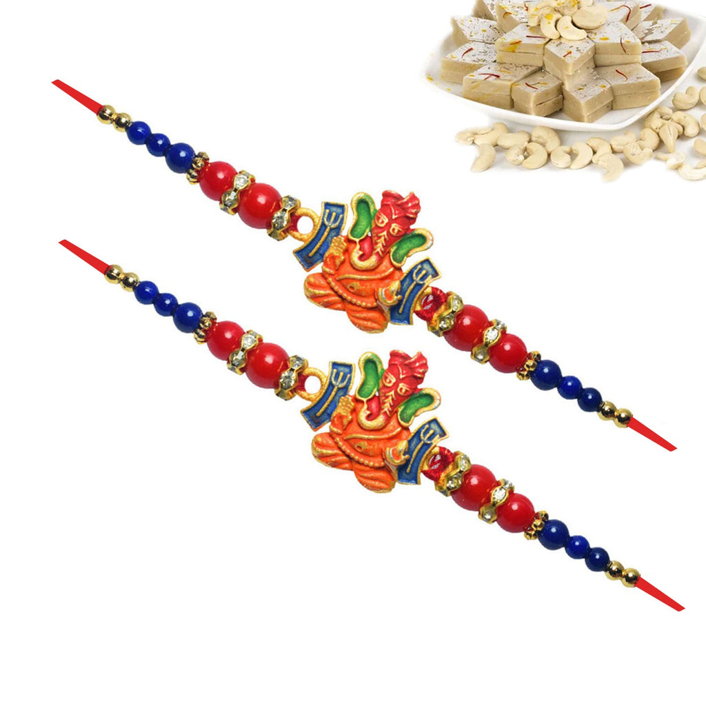 2 Rakhi - Ganpati Rakhi With Indian Sweet Or Chocolates