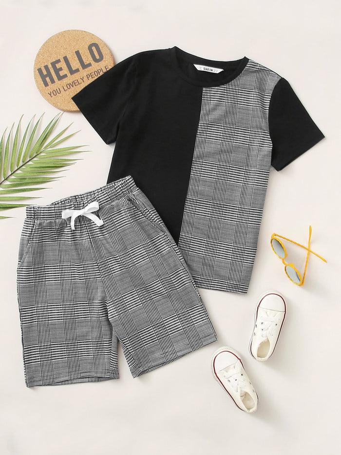 Boys Colorblock Houndstooth Top & Shorts Set