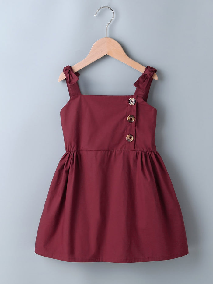 Toddler Girls Solid Button Detail Knotted Cami Dress