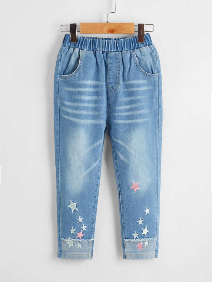 Toddler Girls Star Embroidery Jeans