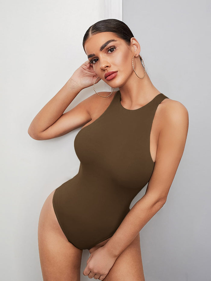 Form Fitted Solid Bodysuit Mocha Brown
