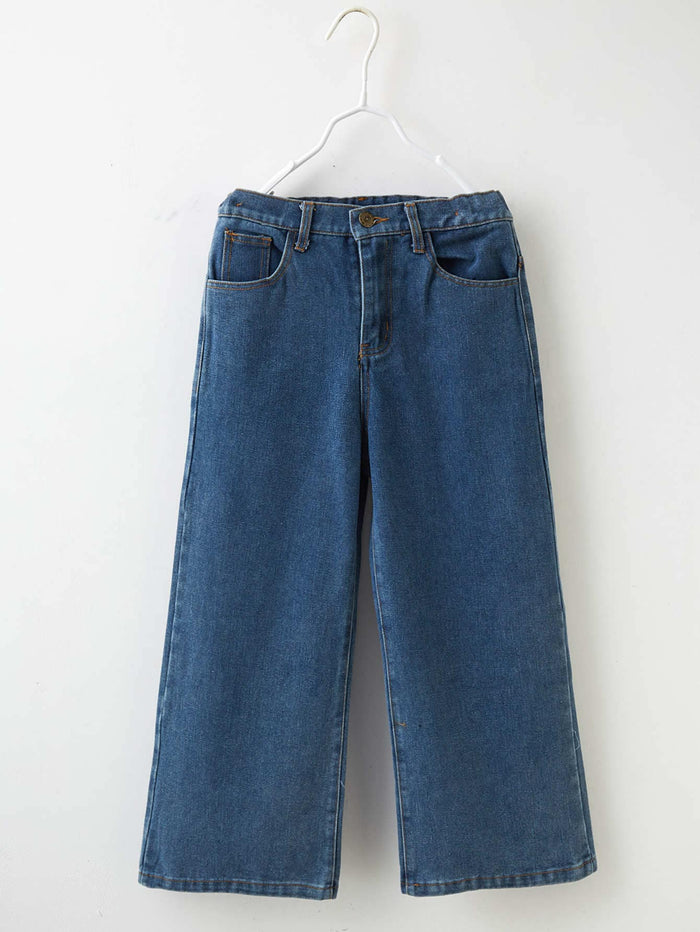 Girls Slant Pocket Wide Leg Jeans