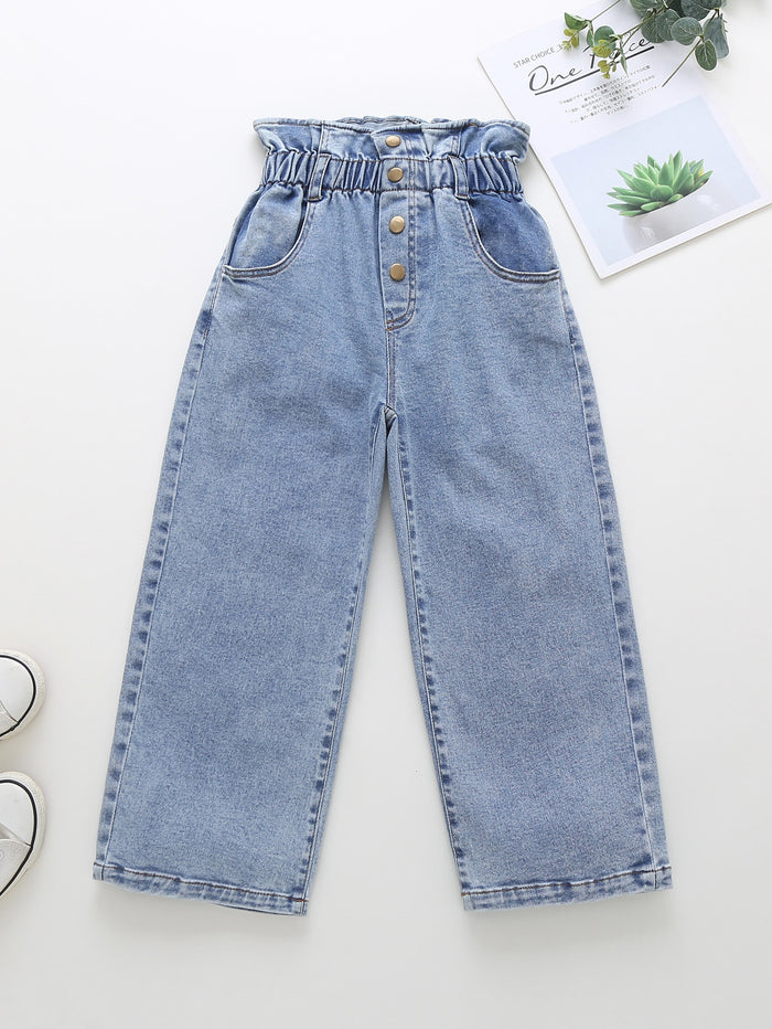 Girls Paperbag Waist Button Fly Jeans