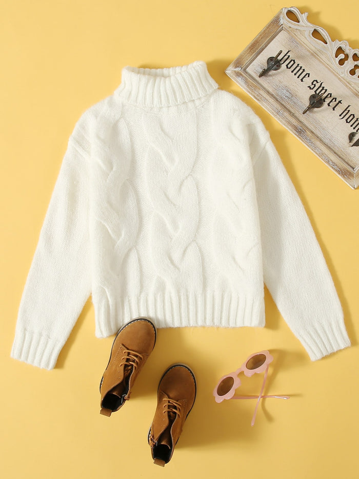 Girls Turtle Neck Cable Knit Sweater