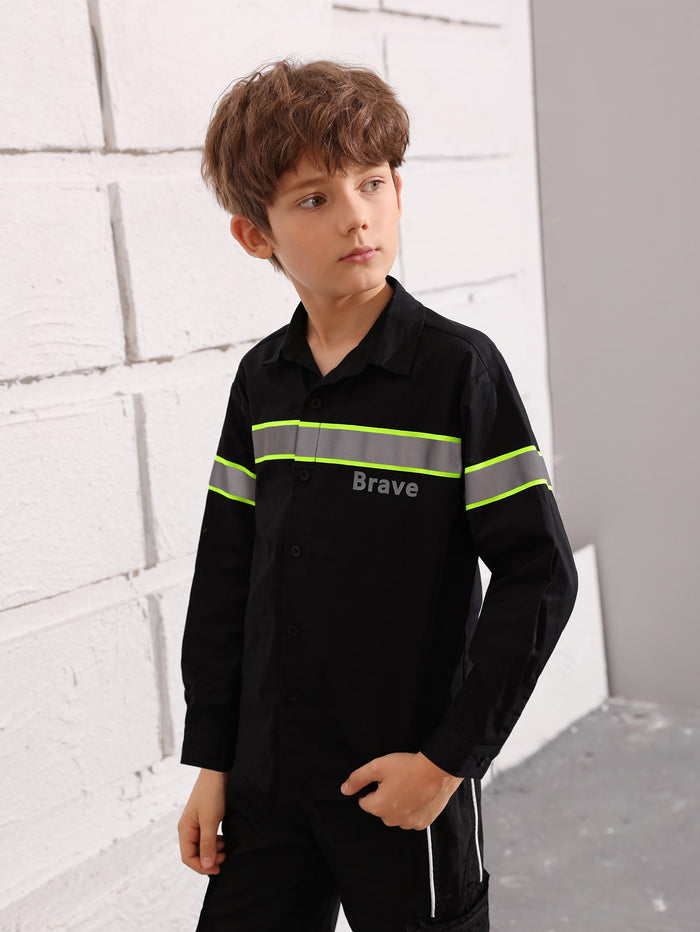 Boys Letter Graphic Reflective Striped Shirt